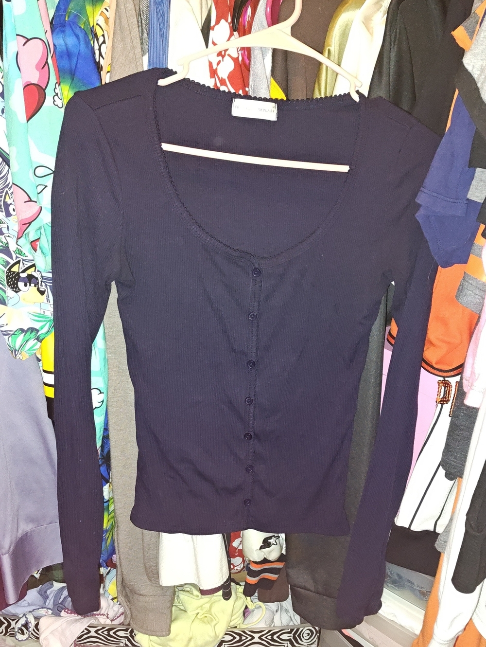 Women’s Long-Sleeve Scoop Neck Button Cardigan - Navy